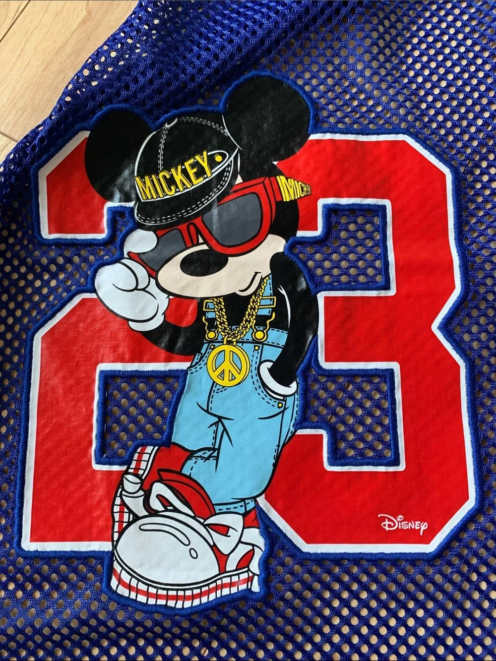 Moschino H&M Disney Blue Mesh Scarf with Mickey & Minnie Graphics
